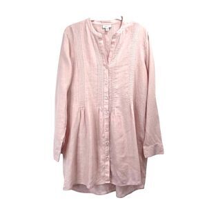 J. Jill 100% linen peasant button down tunic‎ top shirt Sz M pink